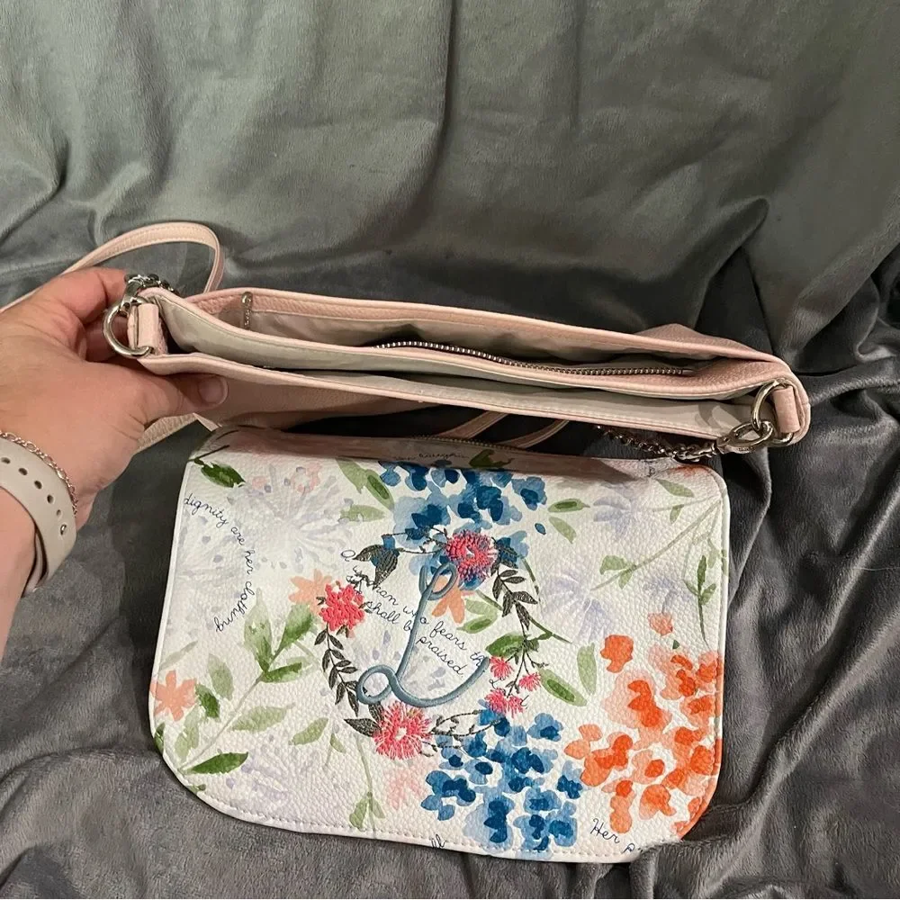 Blush and Floral Studio Thirty-One Clutch with Chain Crossbody Strap